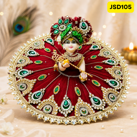 Maroon Green Stone Work Laddu Gopal Ji Poshak with Matching Pagdi | JSD105