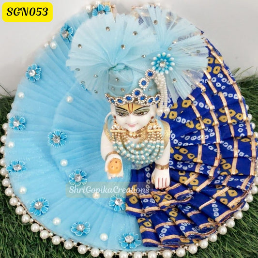 Half and half sky blue and dark blue Jaipuri Dress with Matching Pagdi | SGN053