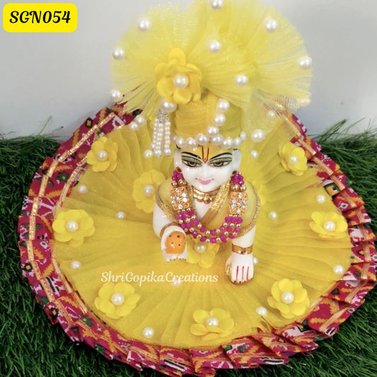 Yellow and Red Laddu Gopal Dress with Matching Pagdi | SGN054