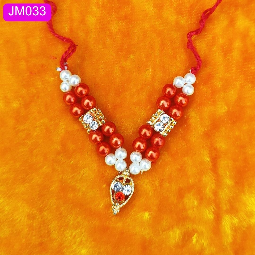 Green and Pearl Beaded Laddu Gopal Haar with Gold Pendant ( 2 inch ) || JM033