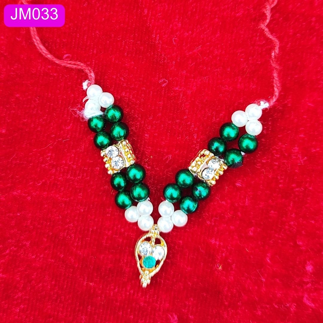 Green and Pearl Beaded Laddu Gopal Haar with Gold Pendant ( 2 inch ) || JM033