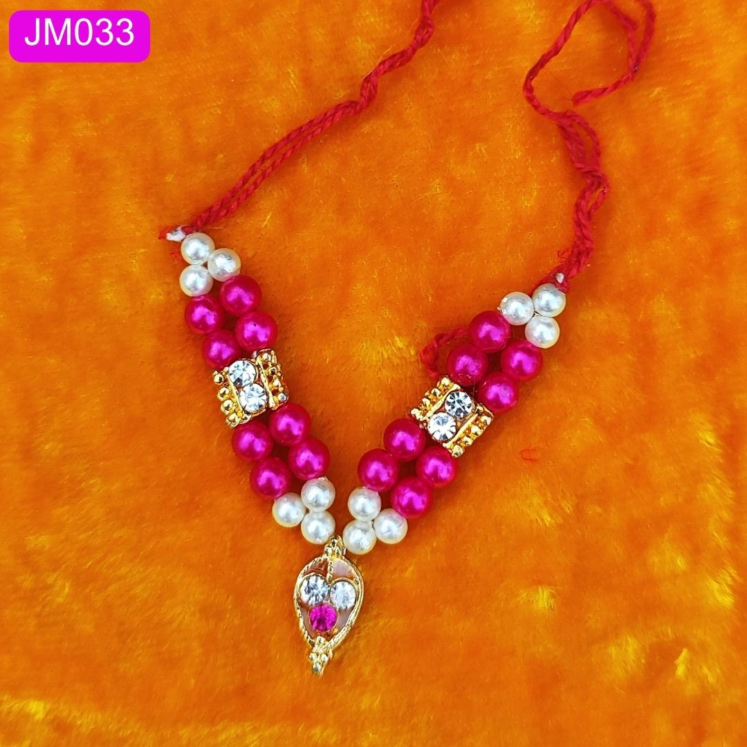 Green and Pearl Beaded Laddu Gopal Haar with Gold Pendant ( 2 inch ) || JM033