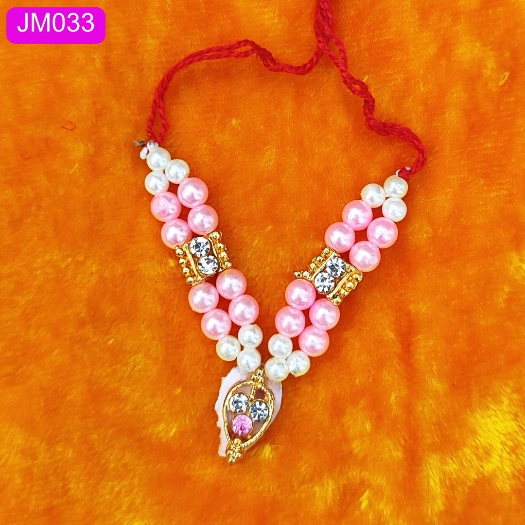 Green and Pearl Beaded Laddu Gopal Haar with Gold Pendant ( 2 inch ) || JM033