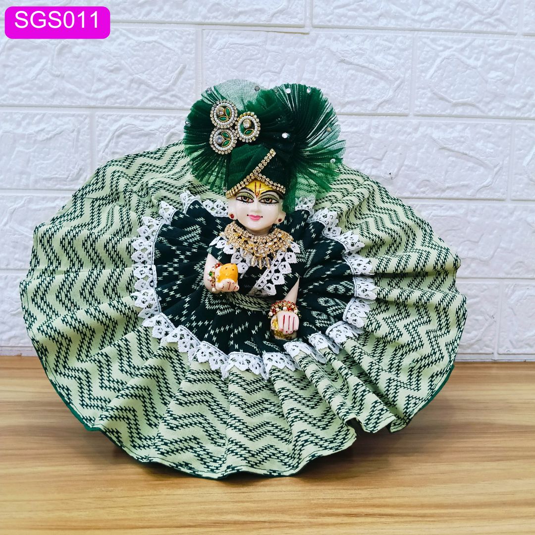 🍃 Green Premium Floral Cotton Laddu Gopal ji Dress with Matching Pagdi || SGS011🍃