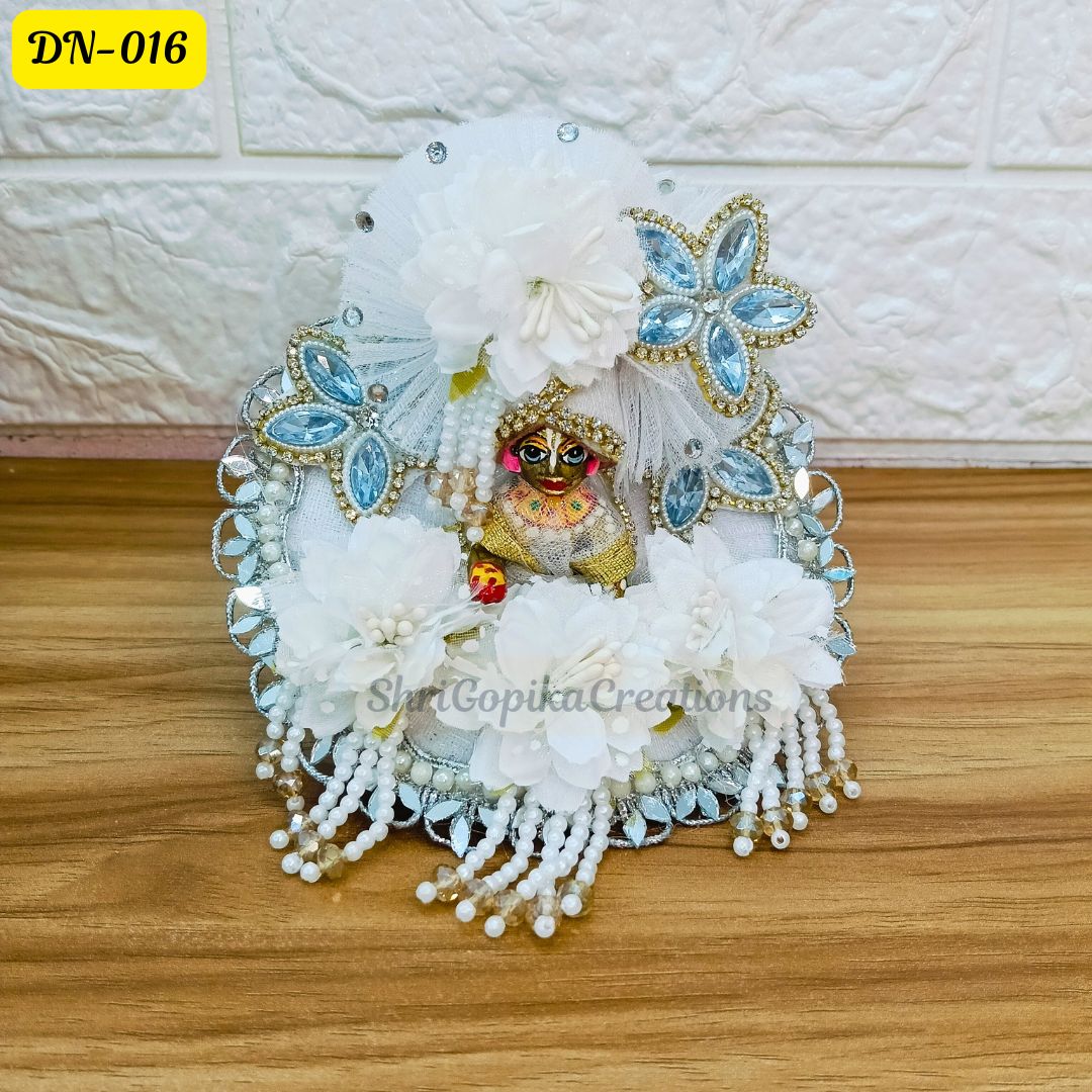 White  Designer Laddu Gopal Poshak With Matching Pagdi | DN-016