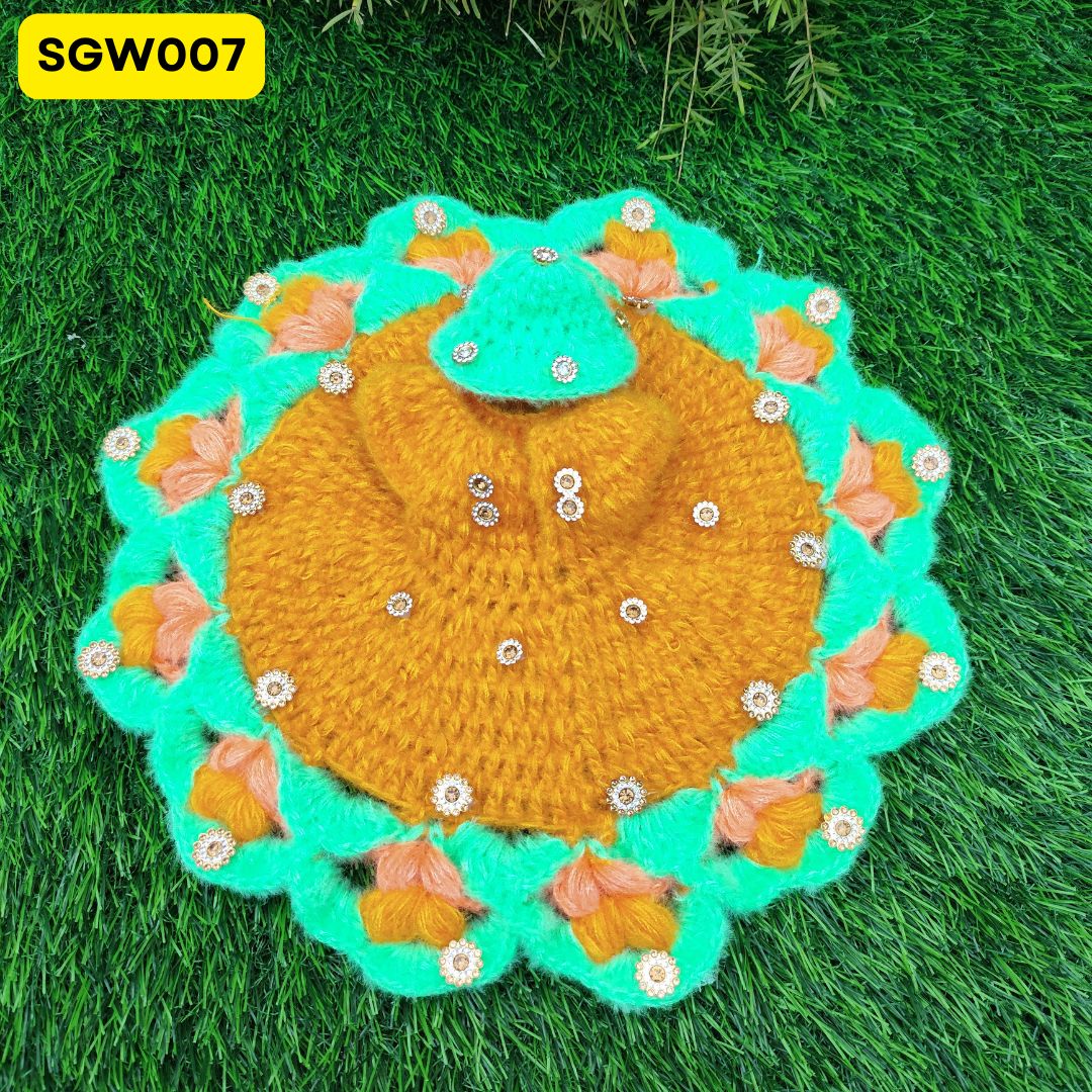 Orange and Green Woolen Laddu Gopal Dress | SGW007