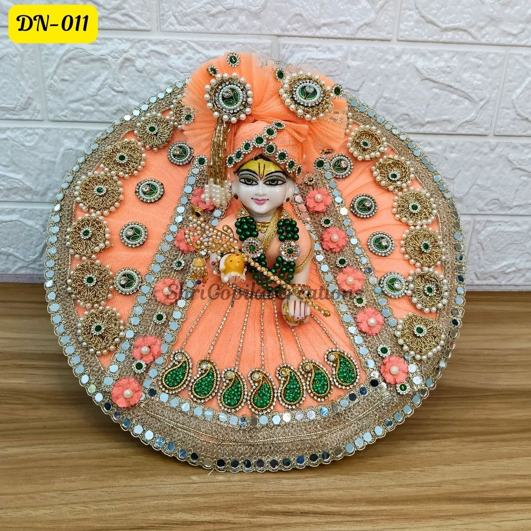 Peach Designer Laddu Gopal Poshak With Matching Pagdi | DN-011