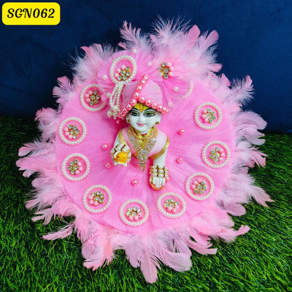 Charming Pink Laddu Gopal Net Poshak with Feather Detailing | SGN062