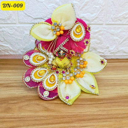 Lemon Yellow and Pink Designer Laddu Gopal Poshak With Matching Pagdi | DN-009