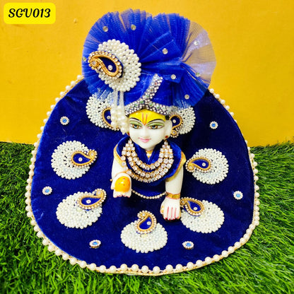 Charming royal blue velvet poshak with matching pagdi for Laddu Gopal | SGV013