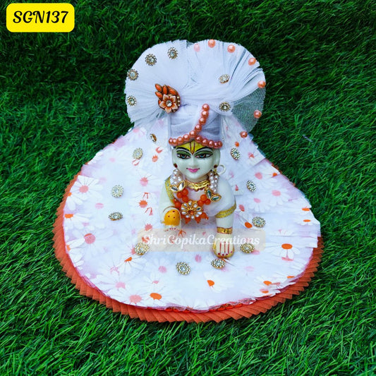 White floral Laddu Gopal Dress | SGN137