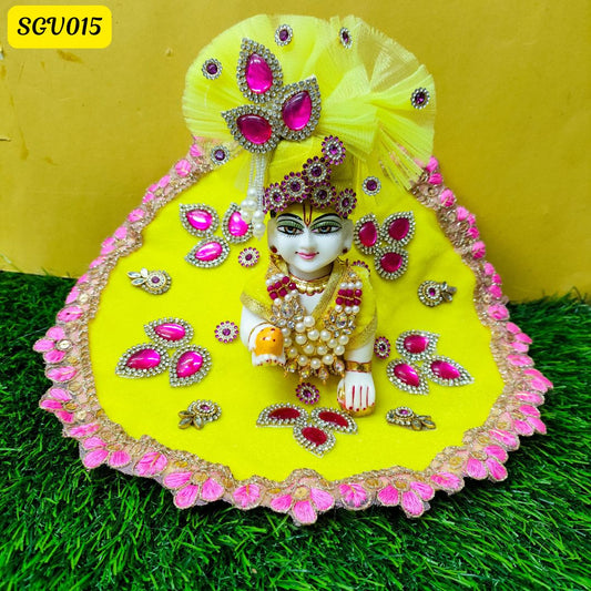 Lemon yellow velvet poshak with matching pagdi for Laddu Gopal | SGV015