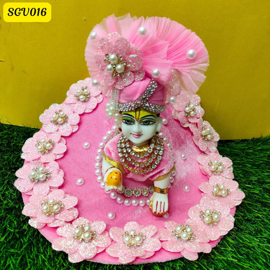 Baby Pink velvet poshak with matching pagdi for Laddu Gopal | SGV016