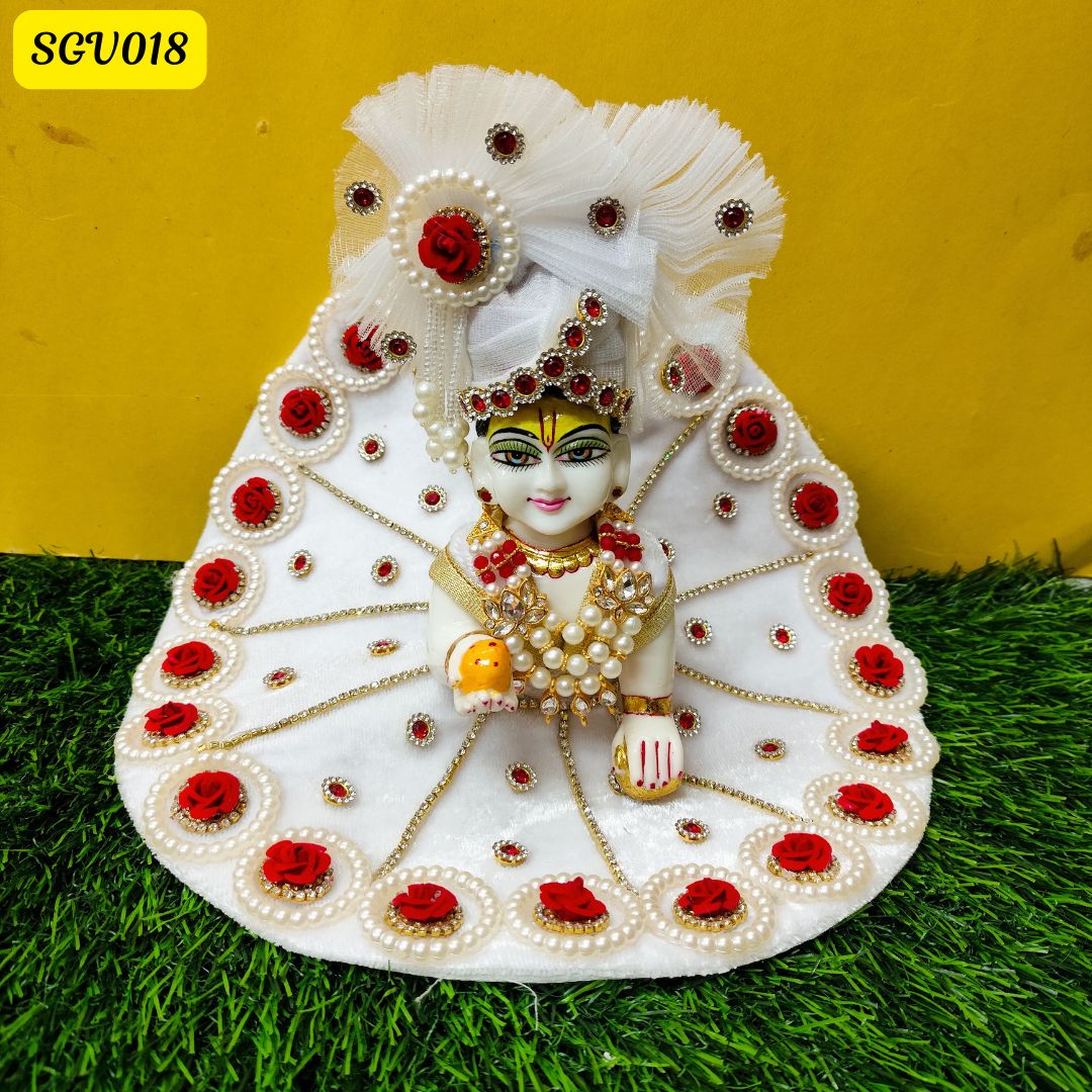 white velvet poshak with matching pagdi for Laddu Gopal | SGV018