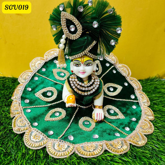 Bottle green velvet poshak with matching pagdi for Laddu Gopal | SGV019