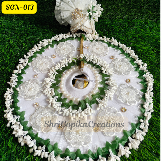 White Pollen Laddu Gopal Dress with Floral design and Matching Pagdi | SGN013