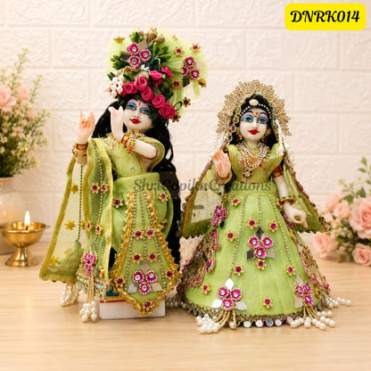 Pista Green Net Radha Krishna Outfit with matching Chunni | DNRK014