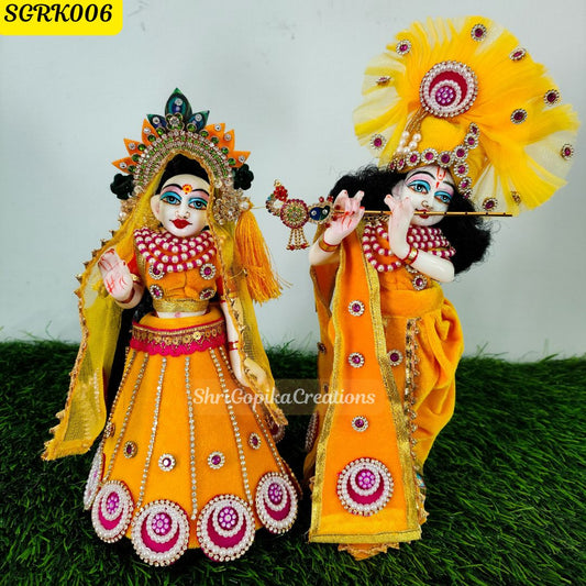 Yellow Velvet Radha Krishna Outfit with Golden Detailing with matching  Chunni | SGRK006