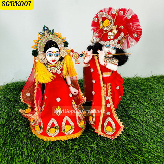 Red Velvet Radha Krishna Outfit with Golden Detailing with matching  Chunni | SGRK007