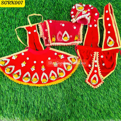 Red Velvet Radha Krishna Outfit with Golden Detailing with matching  Chunni | SGRK007