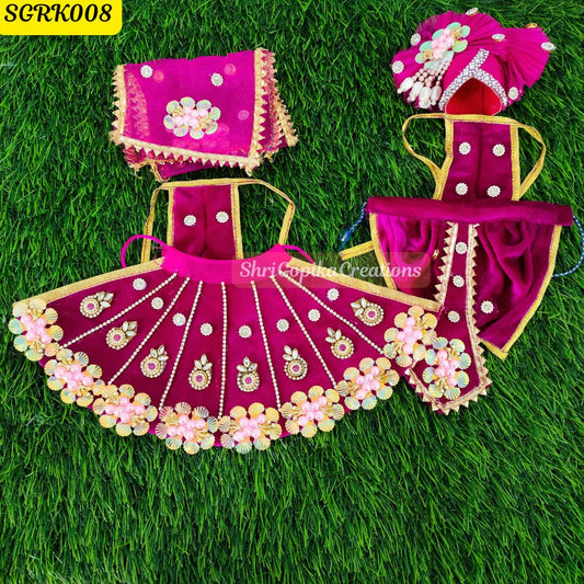 Rani Pink Velvet Radha Krishna Outfit with Golden Detailing with matching  Chunni | SGRK008