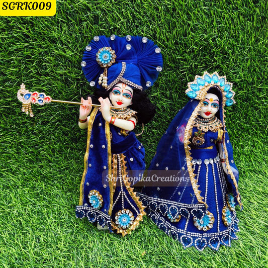 Royal blue Velvet Radha Krishna Outfit with Golden Detailing with matching  Chunni | SGRK009
