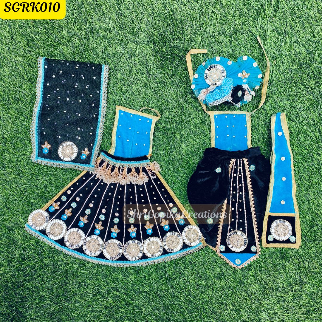 Black Velvet Radha Krishna Outfit with Golden Detailing with matching  Chunni | SGRK010