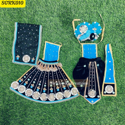 Black Velvet Radha Krishna Outfit with Golden Detailing with matching  Chunni | SGRK010