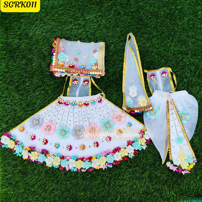 Vibrant Multicolor pollen  Radha Krishna Outfit with matching Chunni – Festive Holi Design | SGRK011