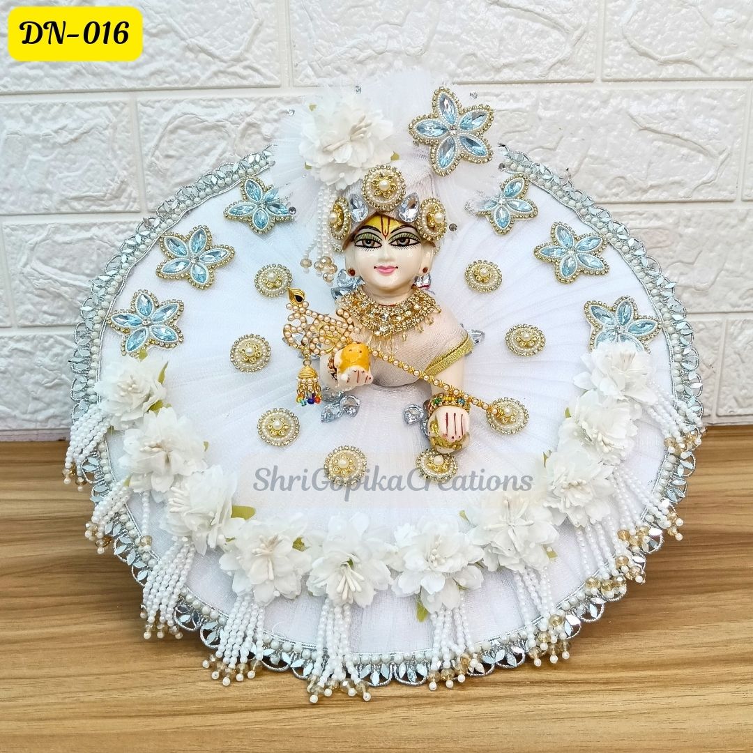 White  Designer Laddu Gopal Poshak With Matching Pagdi | DN-016