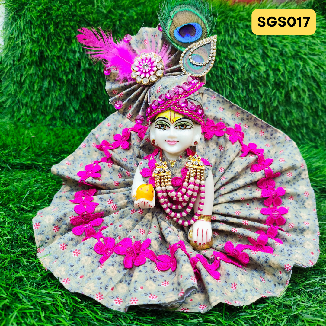 Pink and Gray pure cotton Laddu Gopal Dress