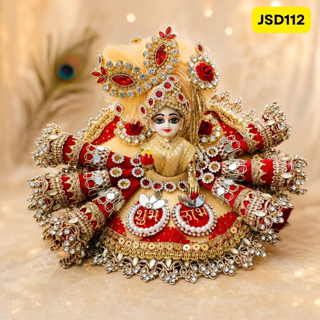 Cream Red Shubh Labh Laddu Gopal Ji Poshak with Matching Pagdi | JSD112