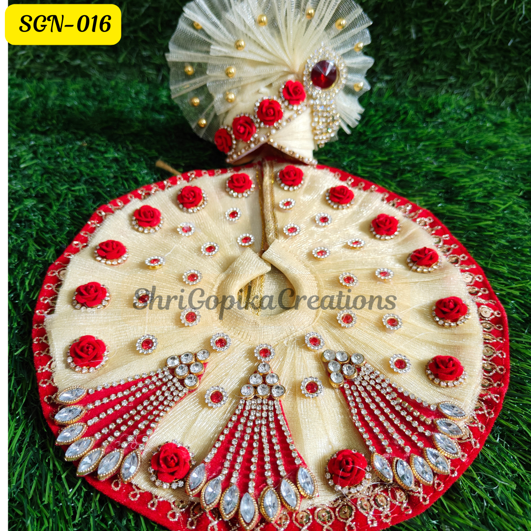 Gold and Red Laddu Gopal Dress with Matching Pagdi | SGN016