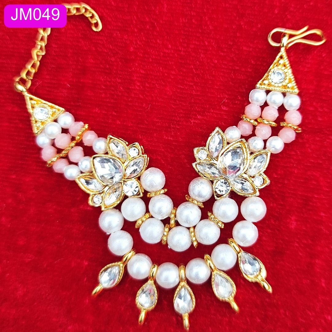 multilayered beaded haar for laddu gopal light pink with pendant