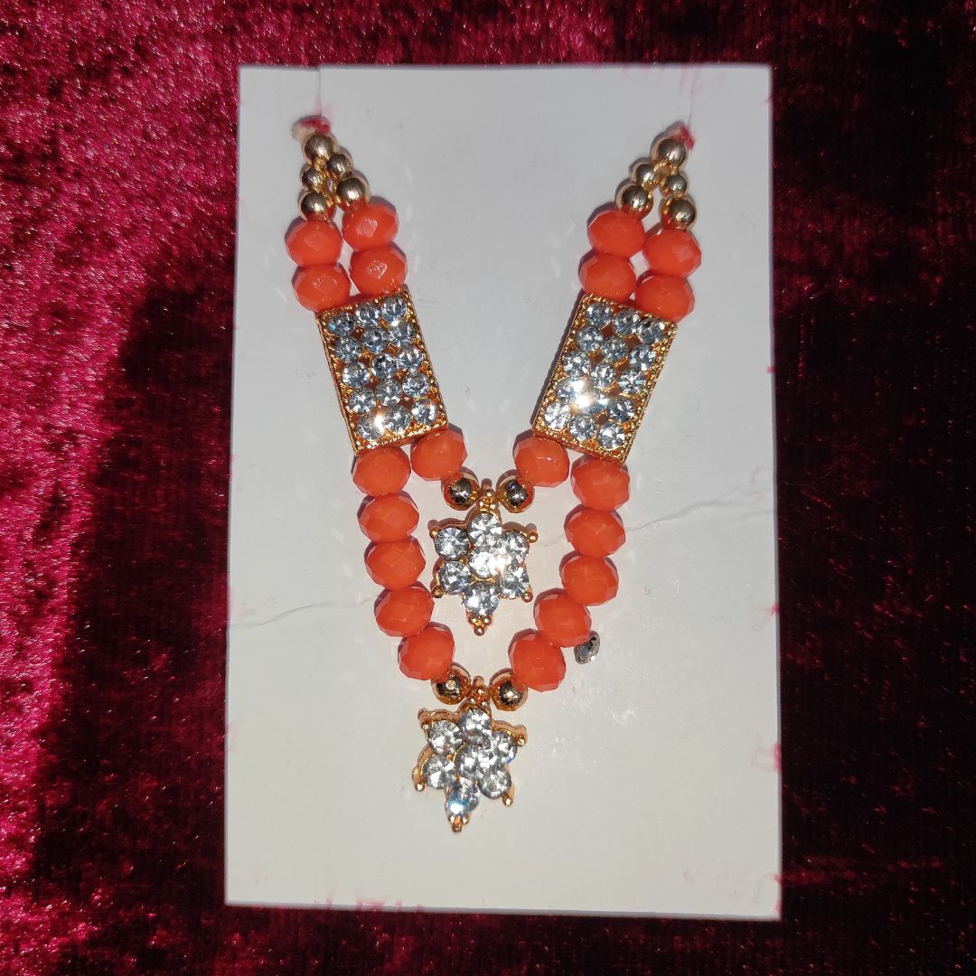 Laddu Gopal beaded Necklace with Gold and Crystal pendant