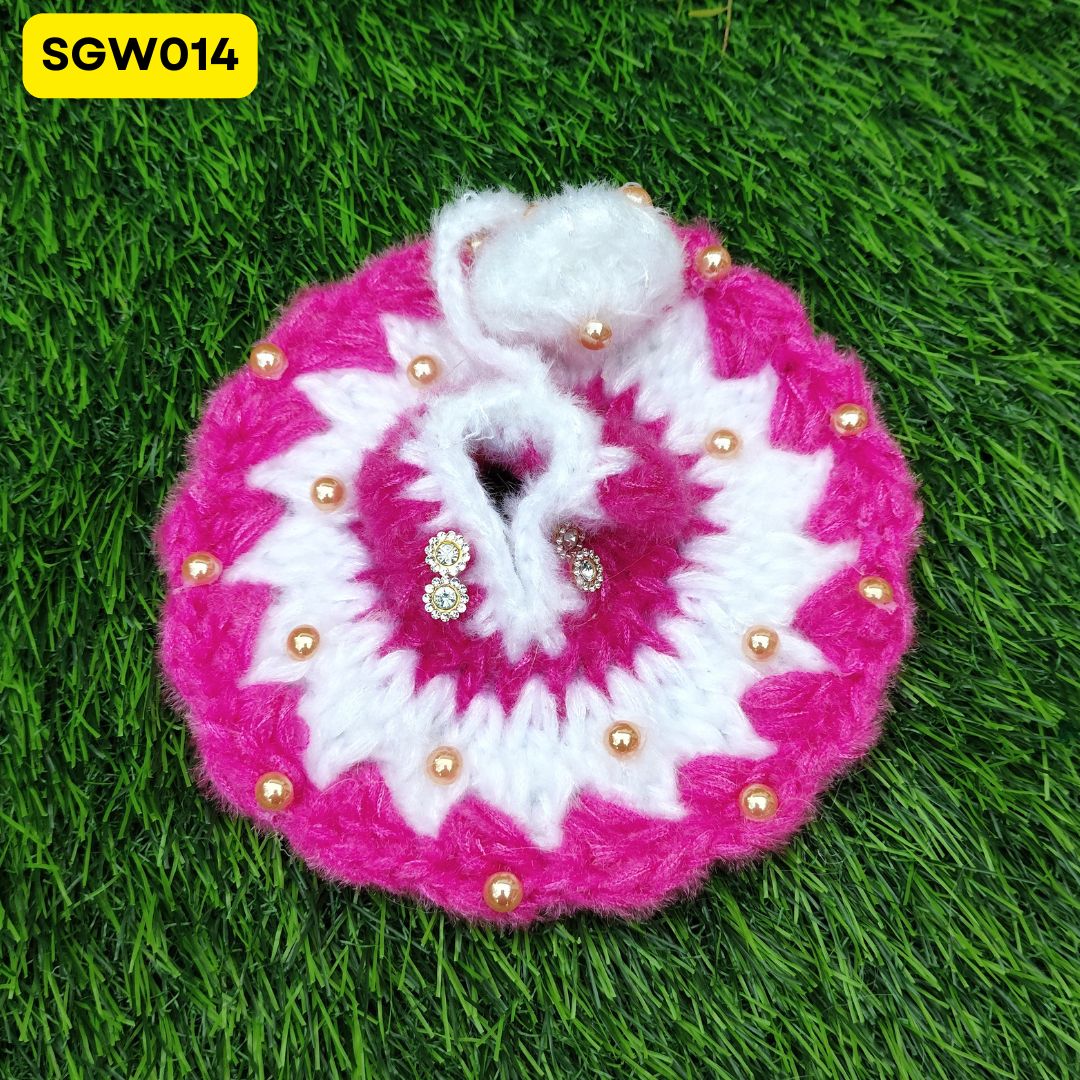 Pink and White Woolen Laddu Gopal Dress | SGW014