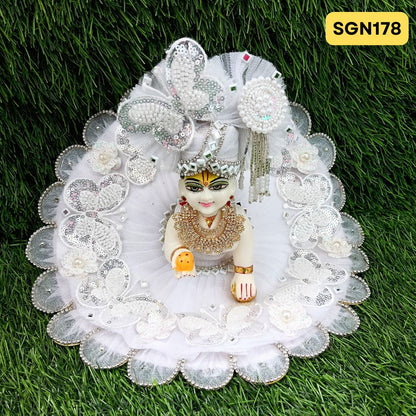 White butterfly Style Designer Laddu Gopal Poshak With Matching Pagdi