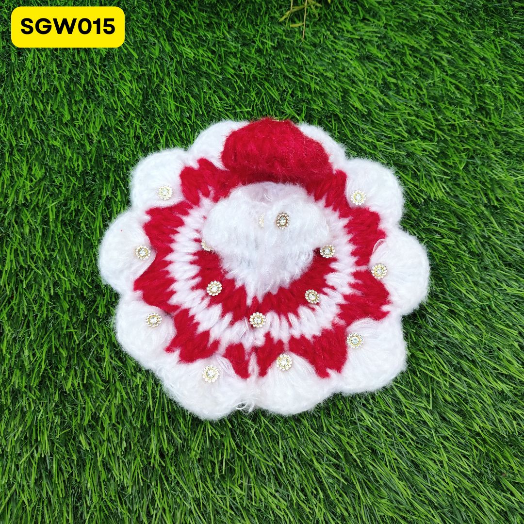 Red and White Woolen Scalloped Laddu Gopal Dress | SGW015