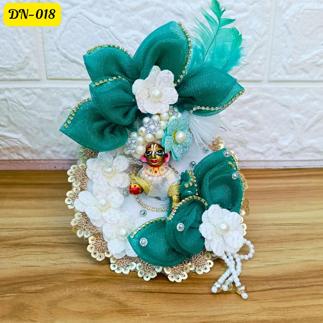 White and green Designer Laddu Gopal Poshak With Matching Pagdi | DN-018