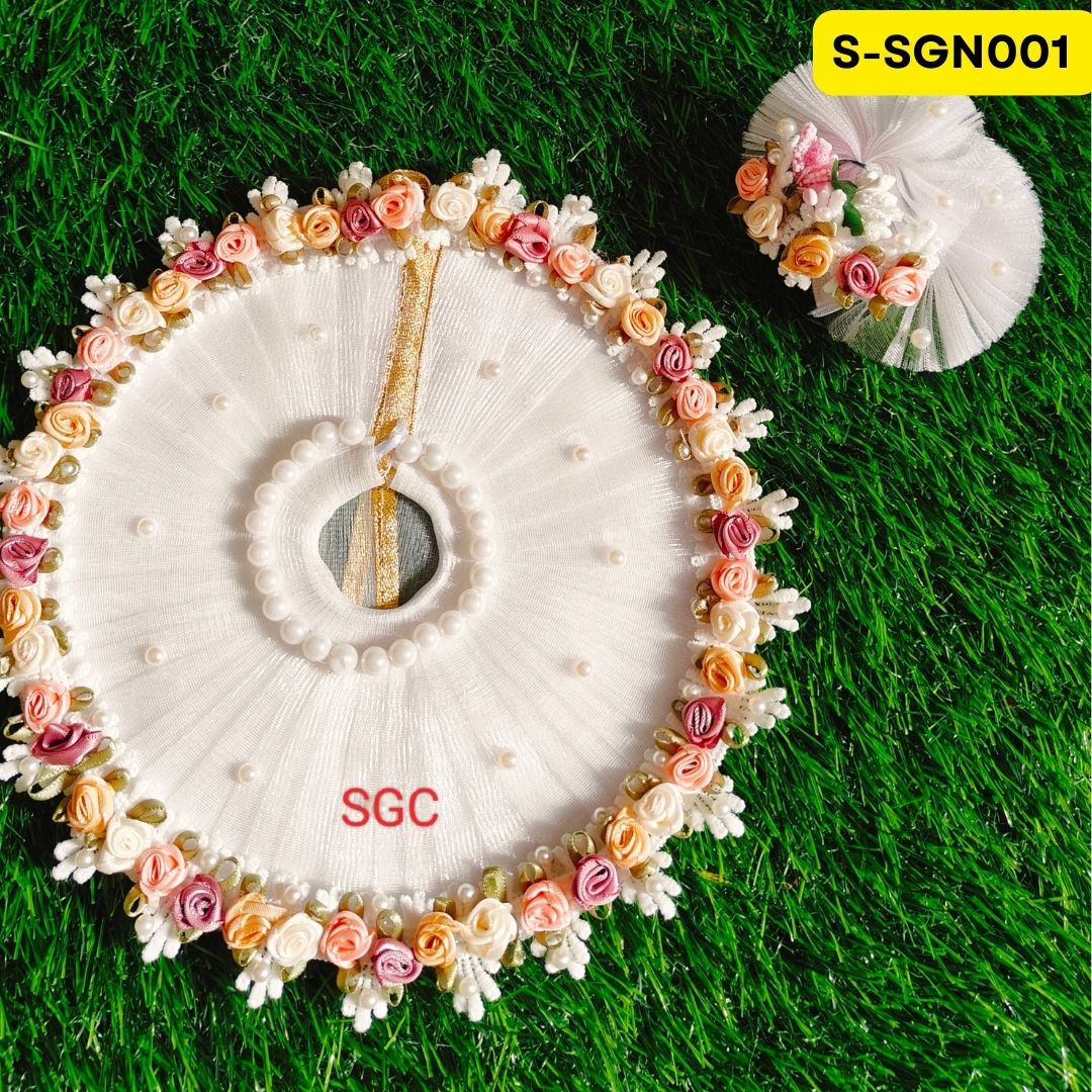 White Laddu Gopal Rose Border Dress with Matching Pagdi | S-SGN001