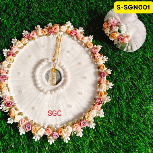 White Laddu Gopal Rose Border Dress with Matching Pagdi | S-SGN001