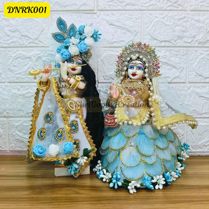 White and Sky blue Net Radha Krishna Outfit with matching  Chunni | DNRK001