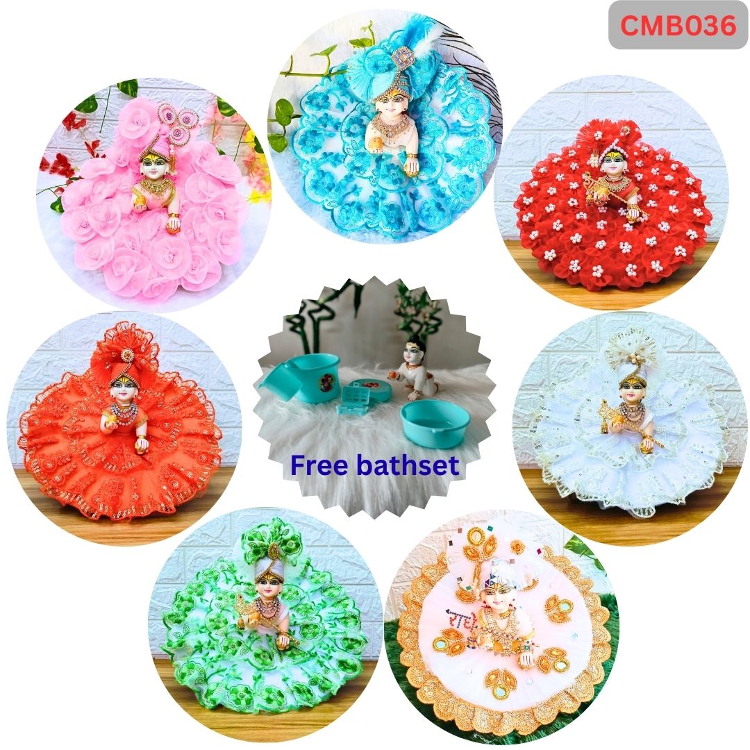 Fancy Laddu Gopal Poshak Daily Wear Weekly Combo With Free Bathset - CMB036