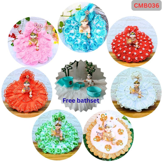 Fancy Laddu Gopal Poshak Daily Wear Weekly Combo With Free Bathset - CMB036