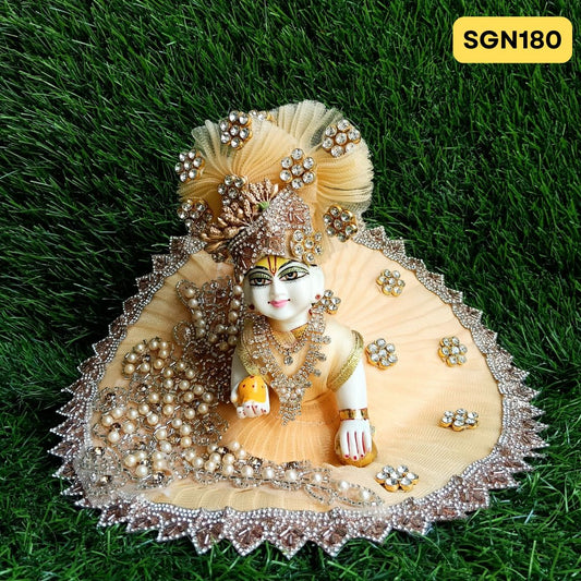 Golden Yellow Designer Laddu Gopal Poshak With Matching Pagdi | SGN180