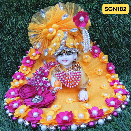 Yellow Designer Laddu Gopal Poshak With Matching Pagdi | SGN182