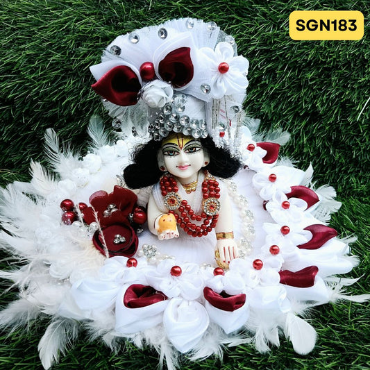 White Designer Laddu Gopal Poshak With Matching Pagdi | SGN183
