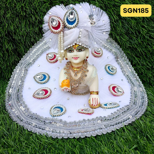 White Designer Laddu Gopal Poshak With Matching Pagdi | SGN185