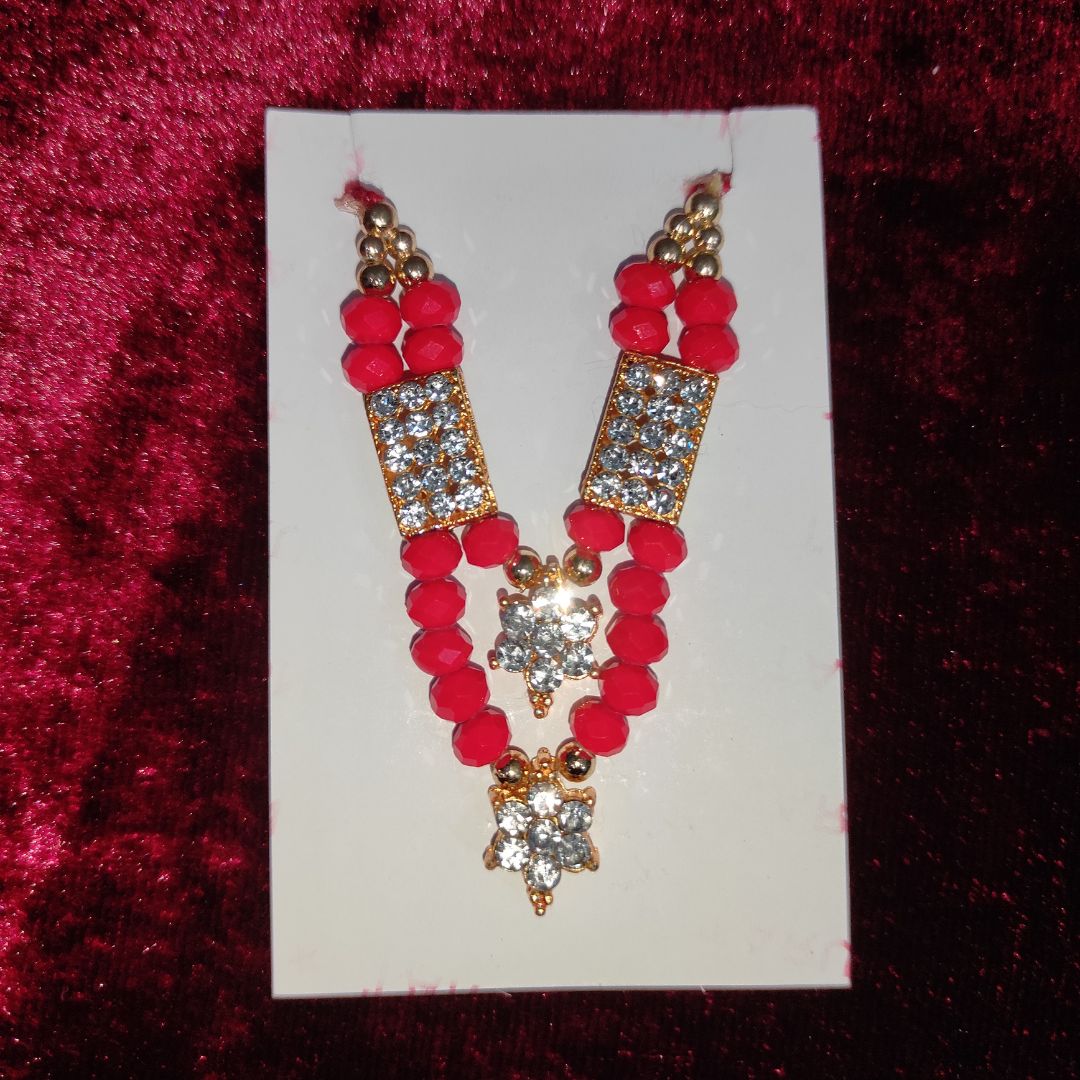 Laddu Gopal beaded Necklace with Gold and Crystal pendant