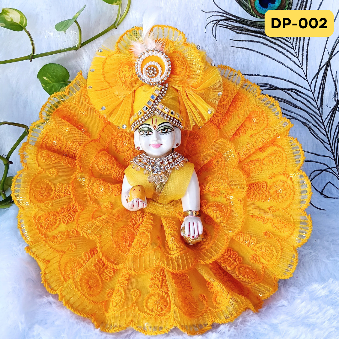 Yellow Designer Summer Wear Laddu Gopal Poshak With Matching Pagdi | DP002